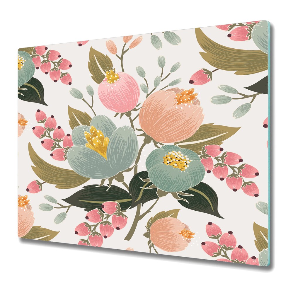 Glass Chopping Board Pink poppy Floral art print Vintage Watercolour 60x52