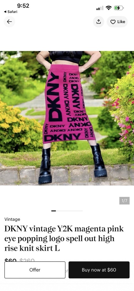 DKNY Vintage Y2K Magenta Logo Knit High Rise Midi Pencil Skirt XL