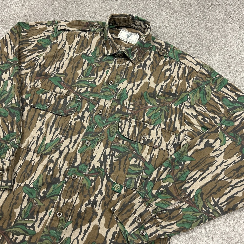 Rare Vintage Mossy Oak Greenleaf Button Down Shirt Made In The USA Mens Medium