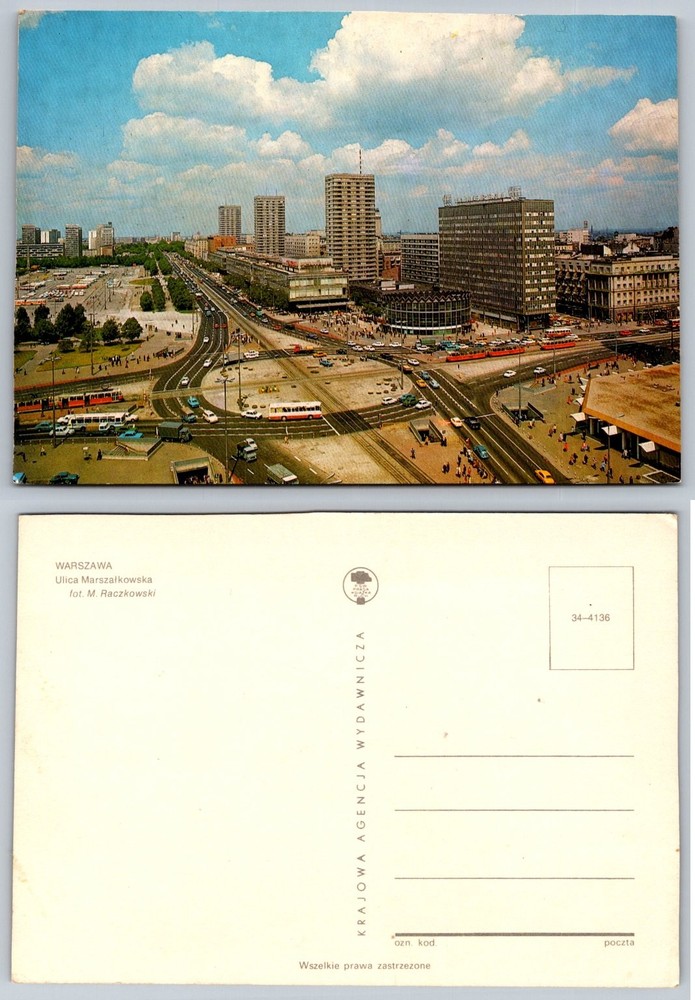 Vintage Warsaw Poland Marszałkowska Street Cityscape Postcard M. Raczkowski