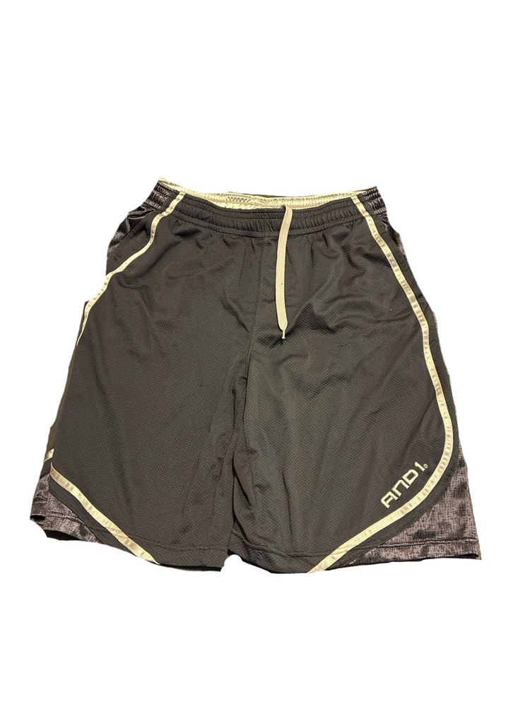 AND1 Mens Large Basketball Shorts  Dark Gray And Black Athletic Drawstring
