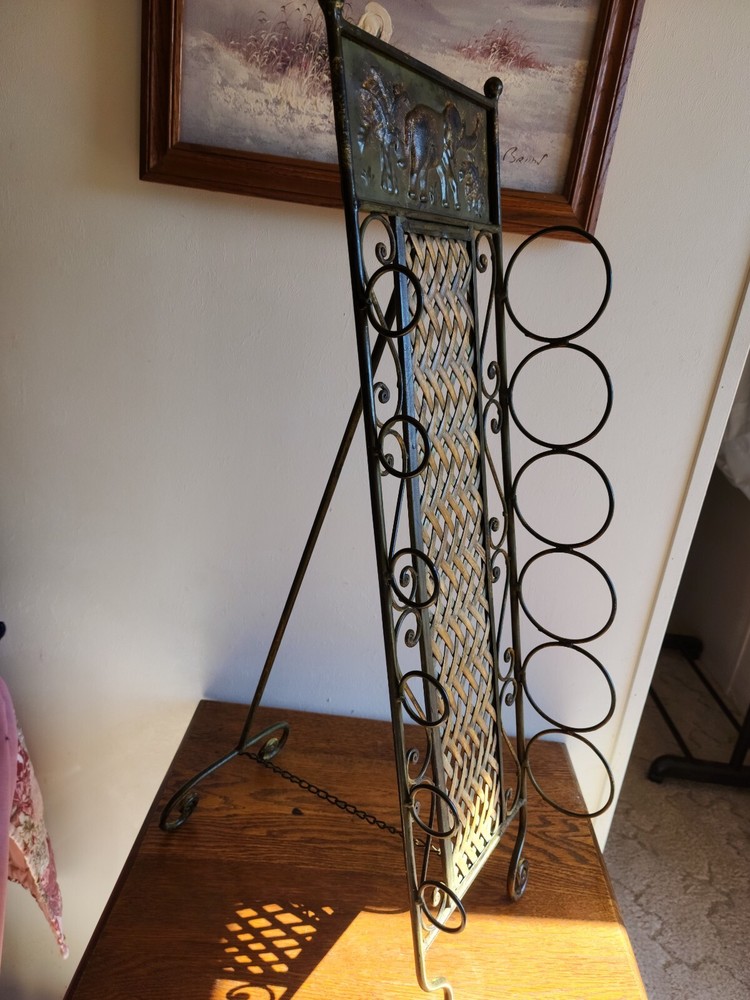 Rustic Metal Folding Wine Display Rack Elephants Pre-owned