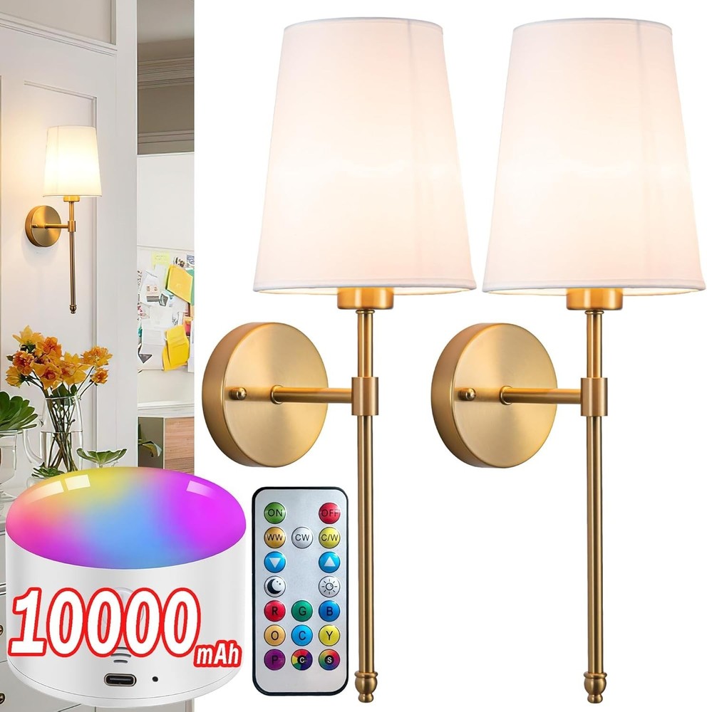 Battery Operated Wall Sconce Set of 2, Rechargeable Wall Sconce with 10000mAh