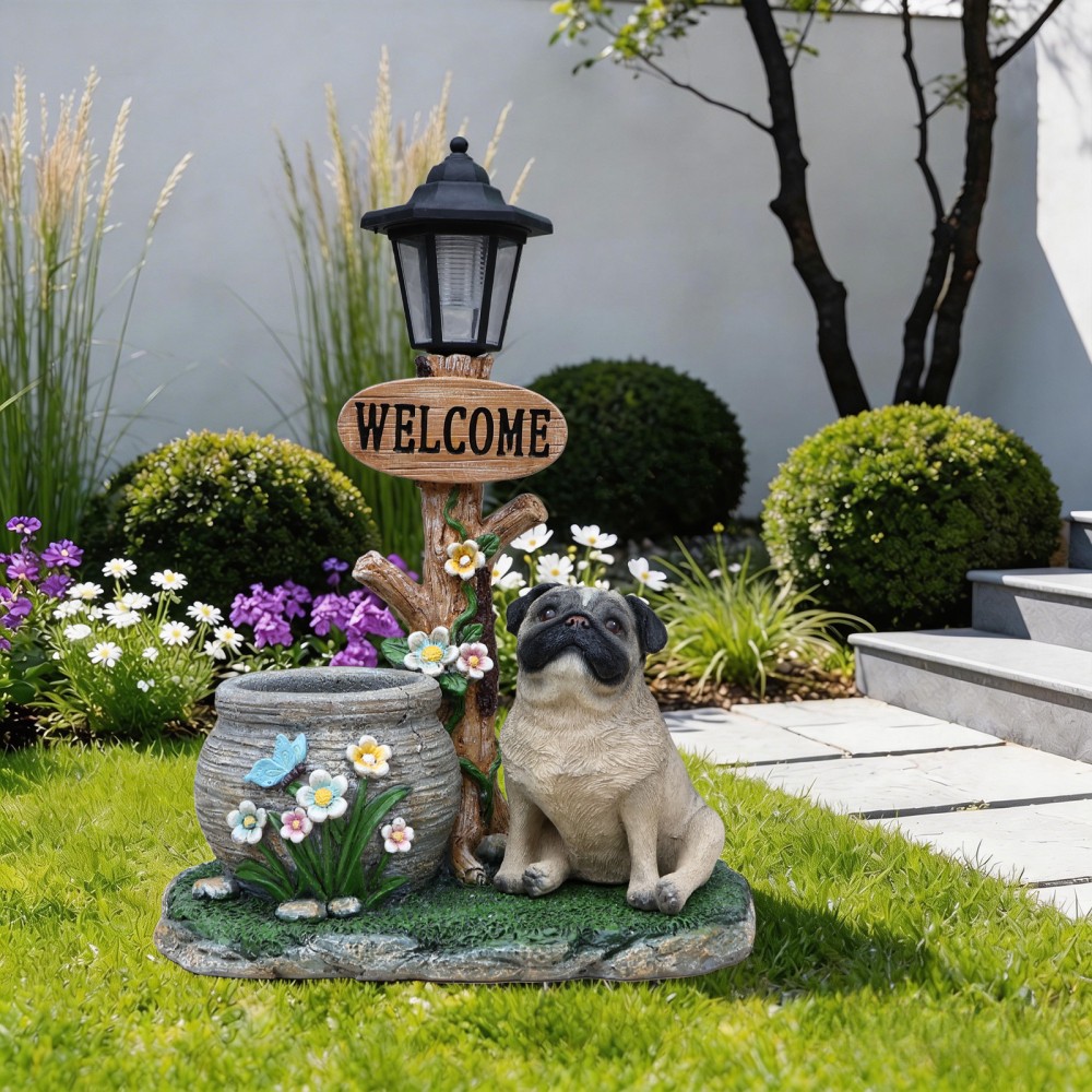 Brown Sitting Pug Dog Planter Statue Succulent Flower Pot Indoor Outdoor Home