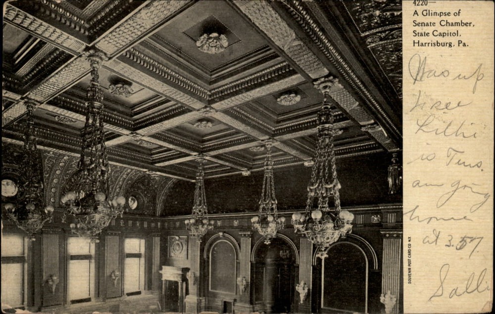 Senate Chamber State Capitol Harrisburg Pennsylvania ~ chandeliers ~ 1906 UDB