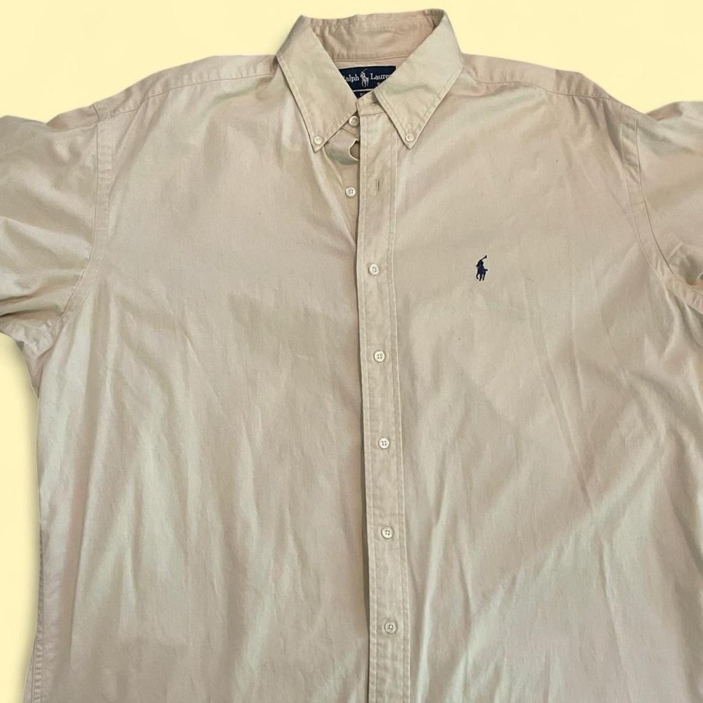 Vintage Ralph Lauren Blaire Beige Solid Woven Cotton Button-Down