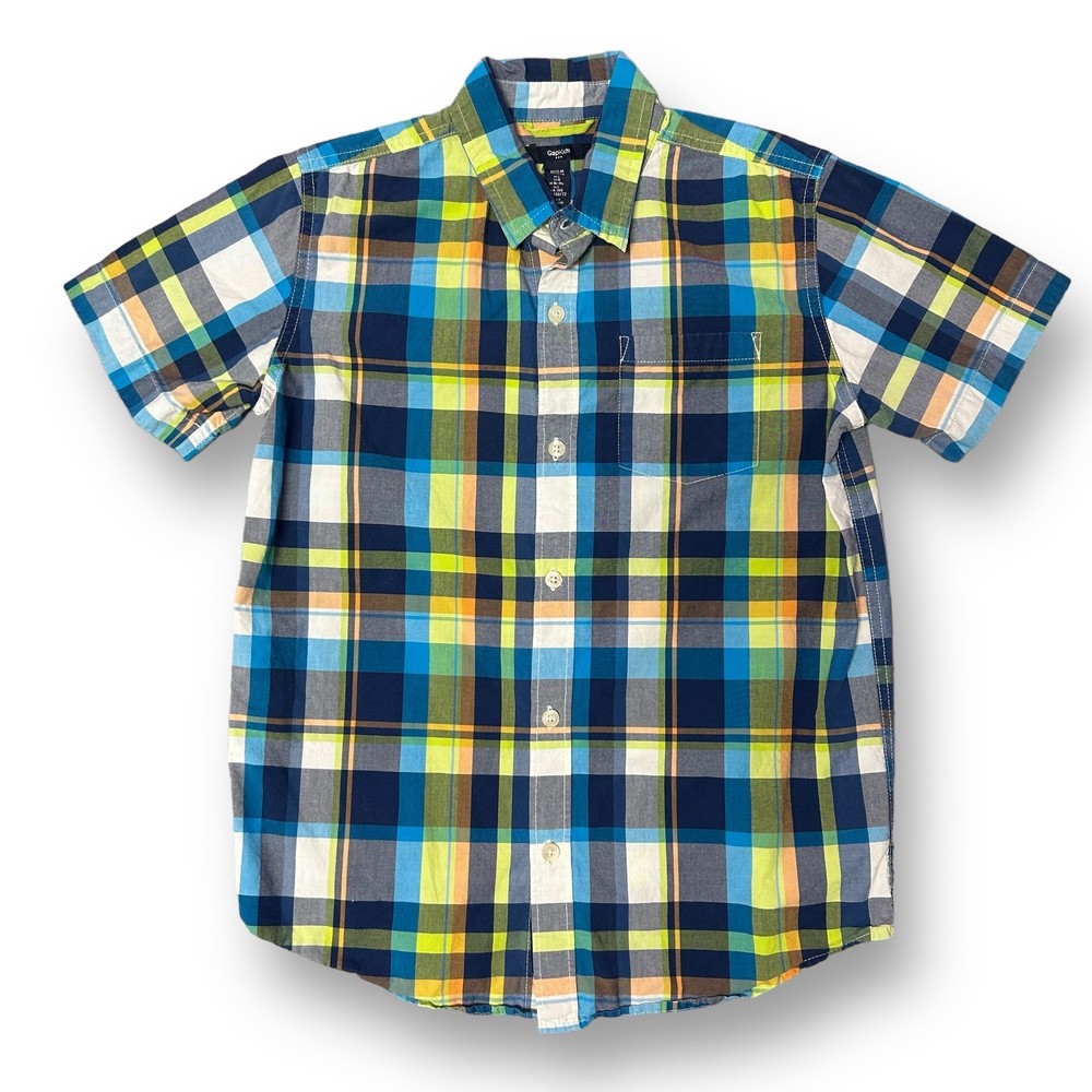 Gap Boys Button Down Shirt 14 Youth Cotton Plaid Short Sleeve Shirt, 12-13 Years