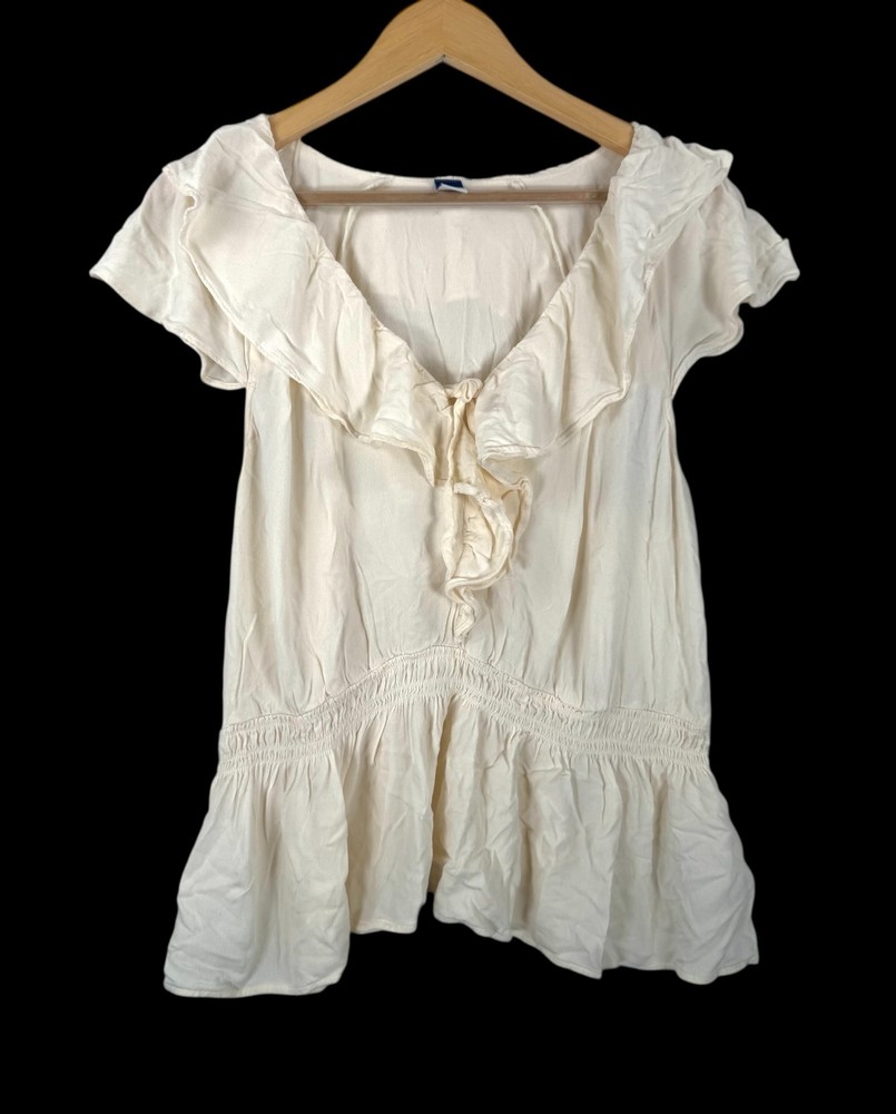 Old Navy Ruffle neck smocked babydoll top cream Y2k 90s sz XL