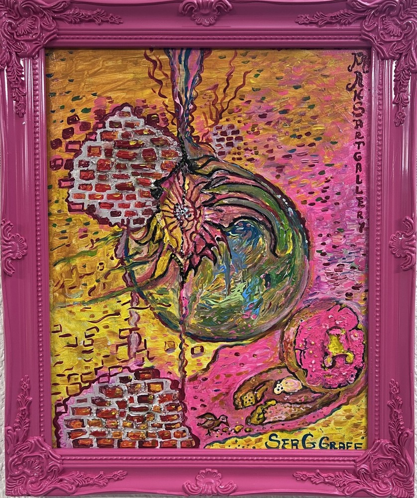 Abstract Acrylic Mixed Media Canvas Painting Donut by Serg Graff with COA-image