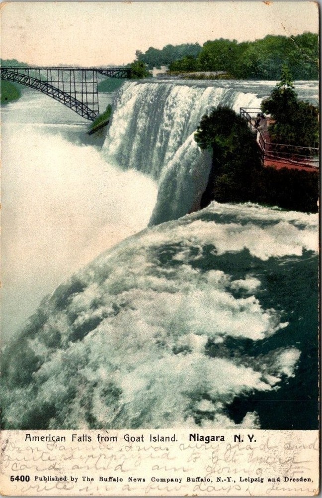 Niagara Falls American Falls Goat Island NY Postcard Buffalo News Co. 1907