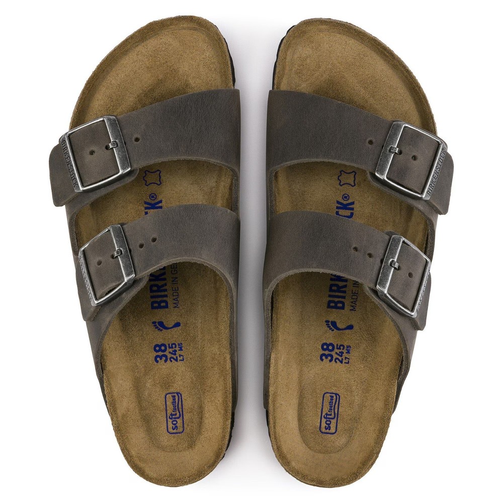 Birkenstock Arizona Soft Footbed Oiled Leather Sandals - Iron