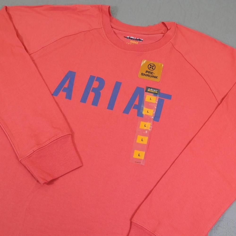 Ariat Rebar Shirt Womens Large Coral Long Sleeve Logo Pre Shrunk Cotton Tee