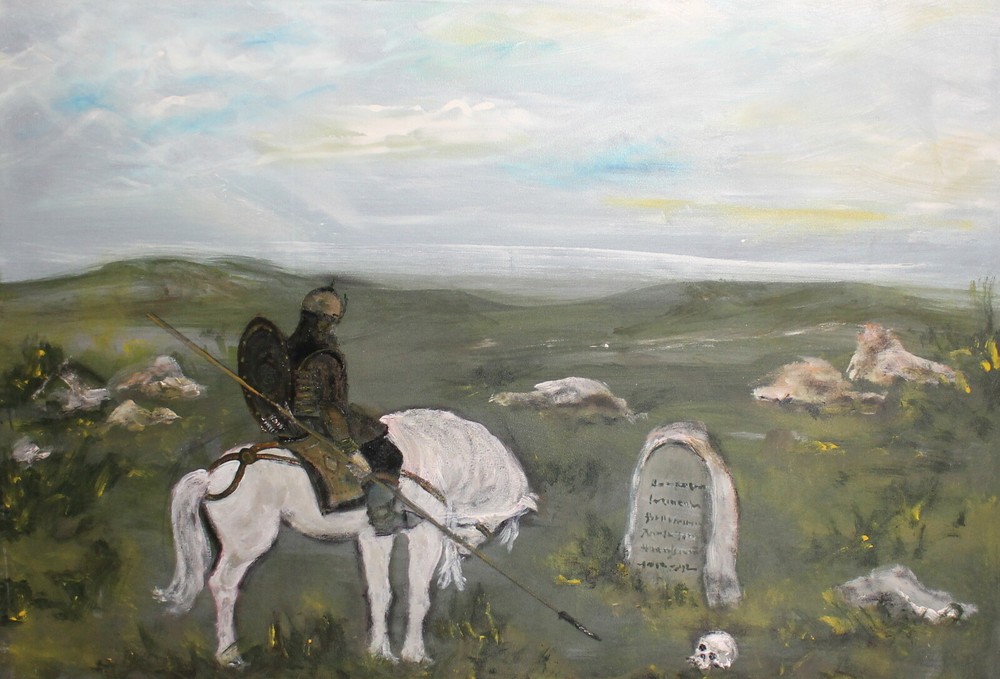 Vintage impressionist oil painting warrior horse rider portrait signed