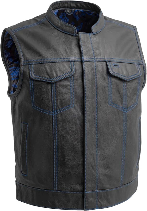Mens Motorcycle Riding Biker Leather Vest - Classic Rider Hunt Club Pocket Vests