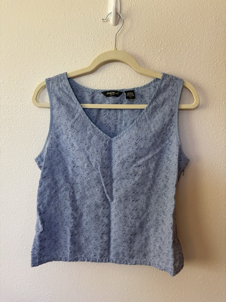 Women’s Eddie Bauer Light Blue Embroidered Sleeveless Top, Size M