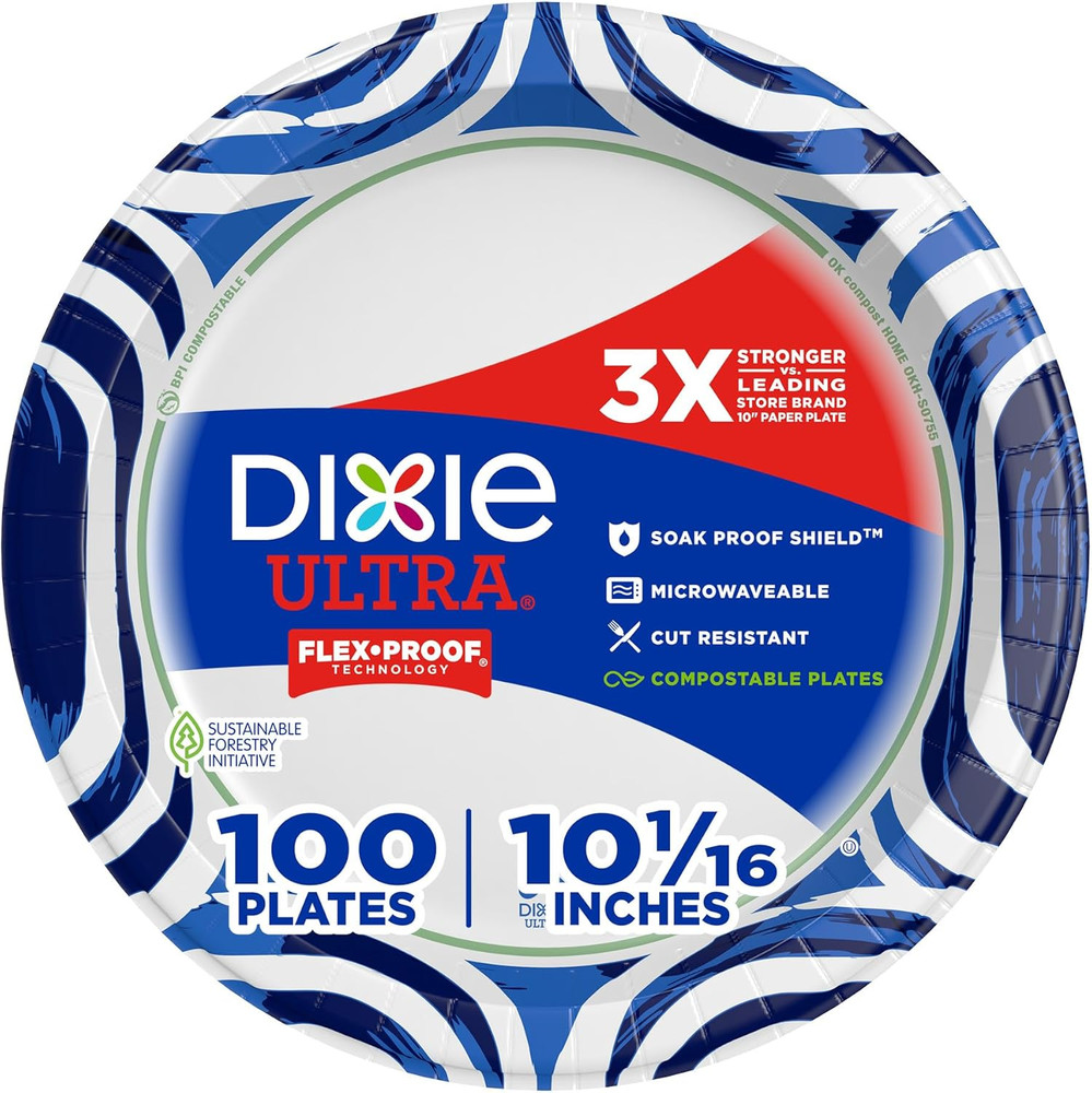 Ultra, Large Paper Plates, 10 Inch, 100 Count, 3X Stronger*, Heavy Duty, Microwa