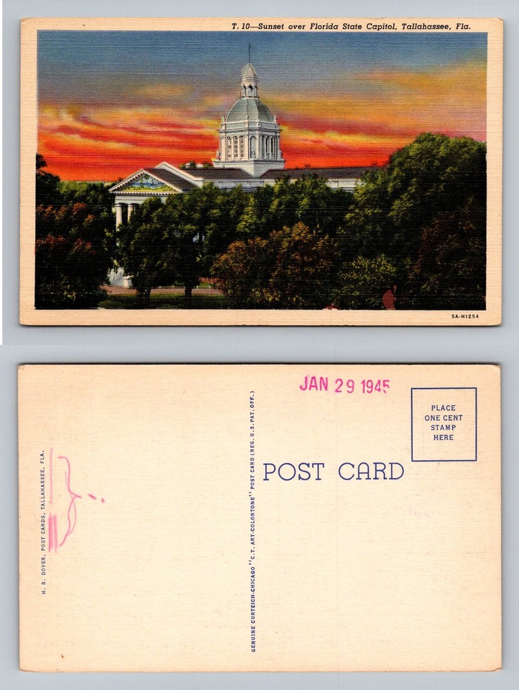 Tallahassee, FL-Florida, Sunset Over Florida State Capitol Bldg Vintage Postcard