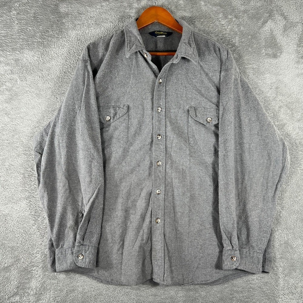 Vintage OshKosh B'gosh Flannel Shirt Mens 2XL Gray Cotton Button Up Workwear