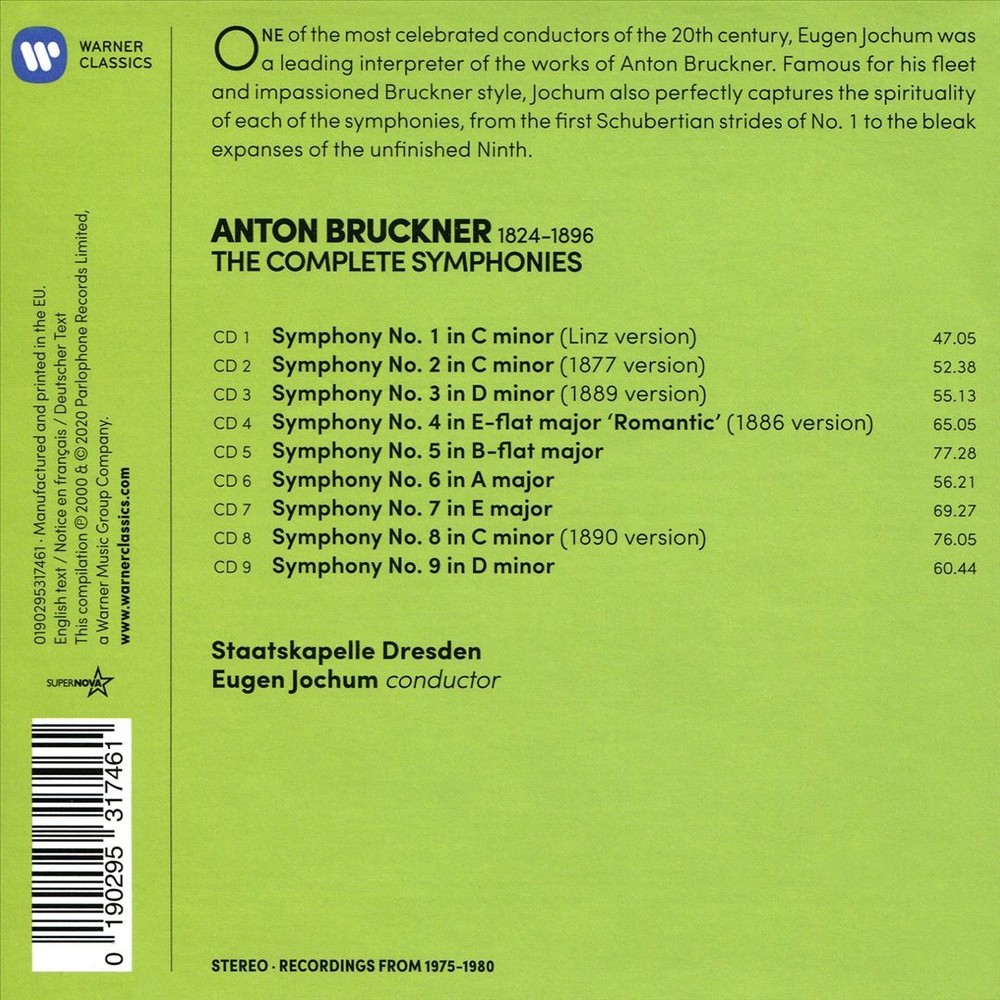 Eugen Jochum / Staatskapelle Dresden Bruckner: The 9 Symphonies New Cd