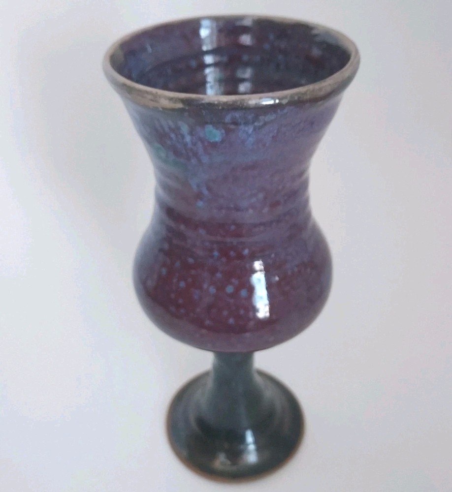 Studio Art Pottery Ceramic Glazed Stoneware Purple Wine Goblet/ Chalice Signed