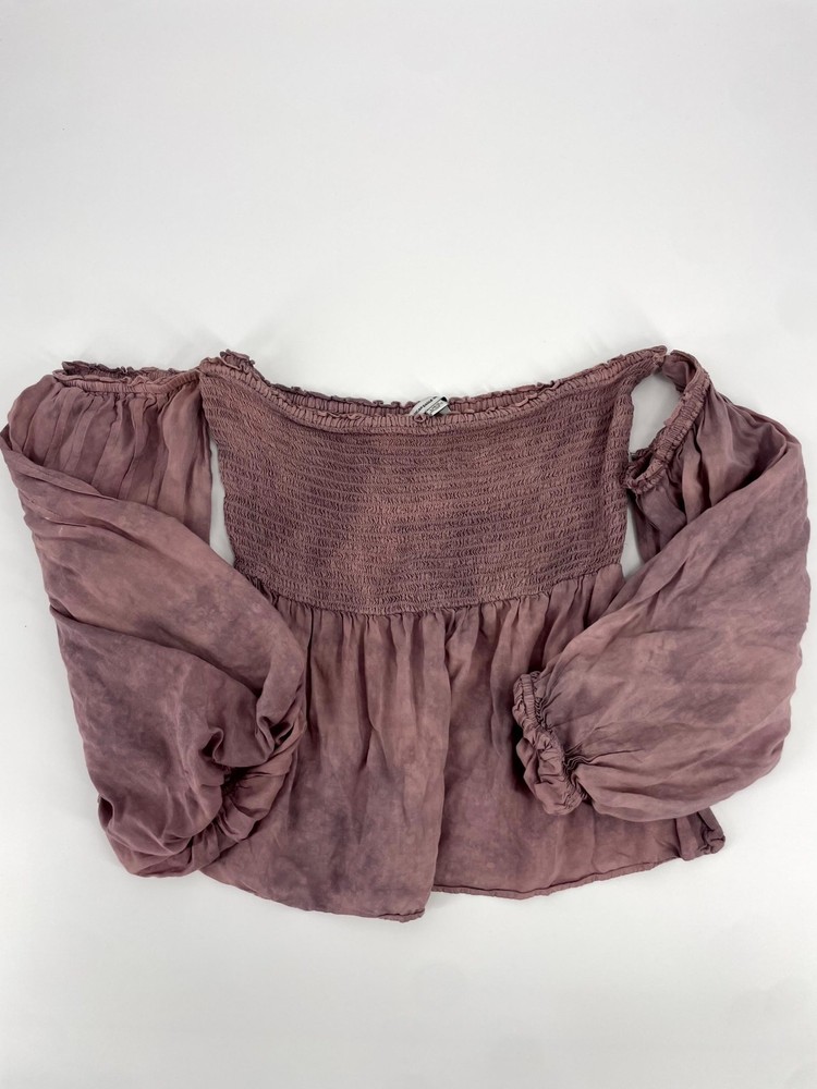 American Eagle Outfitters Top Womens Large Dull Purple Smocked Off The Shoulder