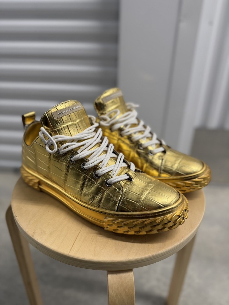 Rare! Giuseppe Zanotti Blabber Gold Croc-Print Low-Top Sneakers Men’s 11-45 EU