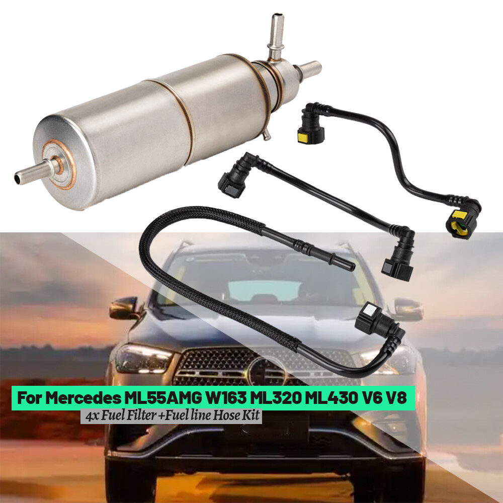 4x Fuel Filter +Fuel line Hose Kit For Mercedes ML55AMG W163 ML320 ML430 V6 V8