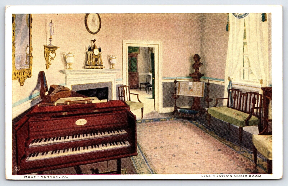 Mount Vernon Virginia George Washington Home Music Room Piano Vintage Postcard