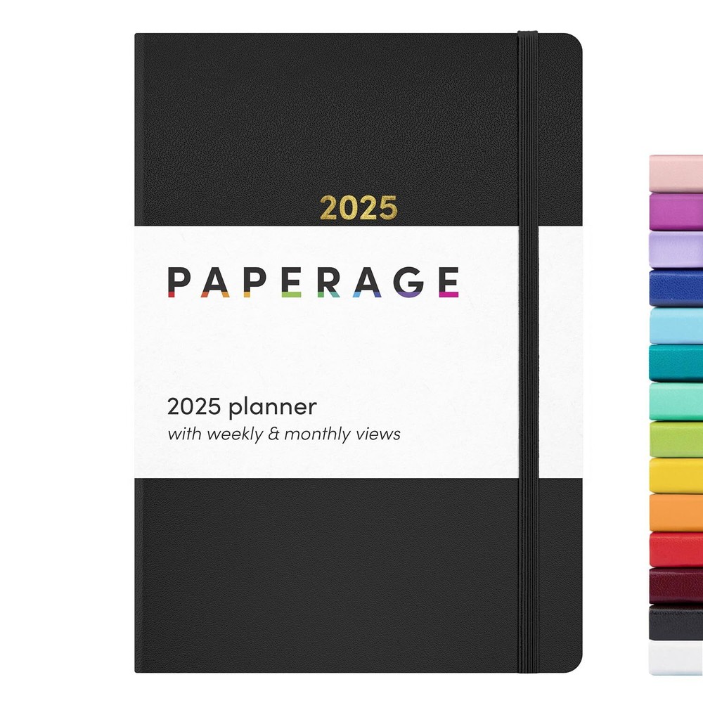 PAPERAGE 2025 Weekly & Monthly Hardcover Planner Black 12 Month January 2025 ...