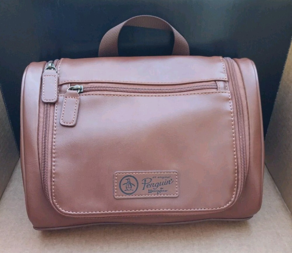 PENGUIN Men's  Hanging Toiletry Travel Shave Kit Case Bag brown