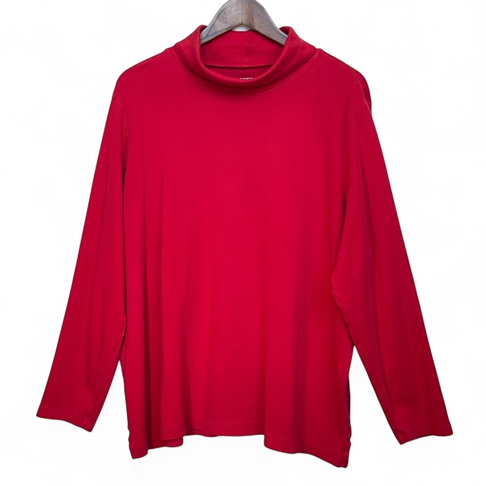 Lands End Red Supima Cotton Mock Neck Long Sleeve Top Womens 2X 20W-22W Shaped