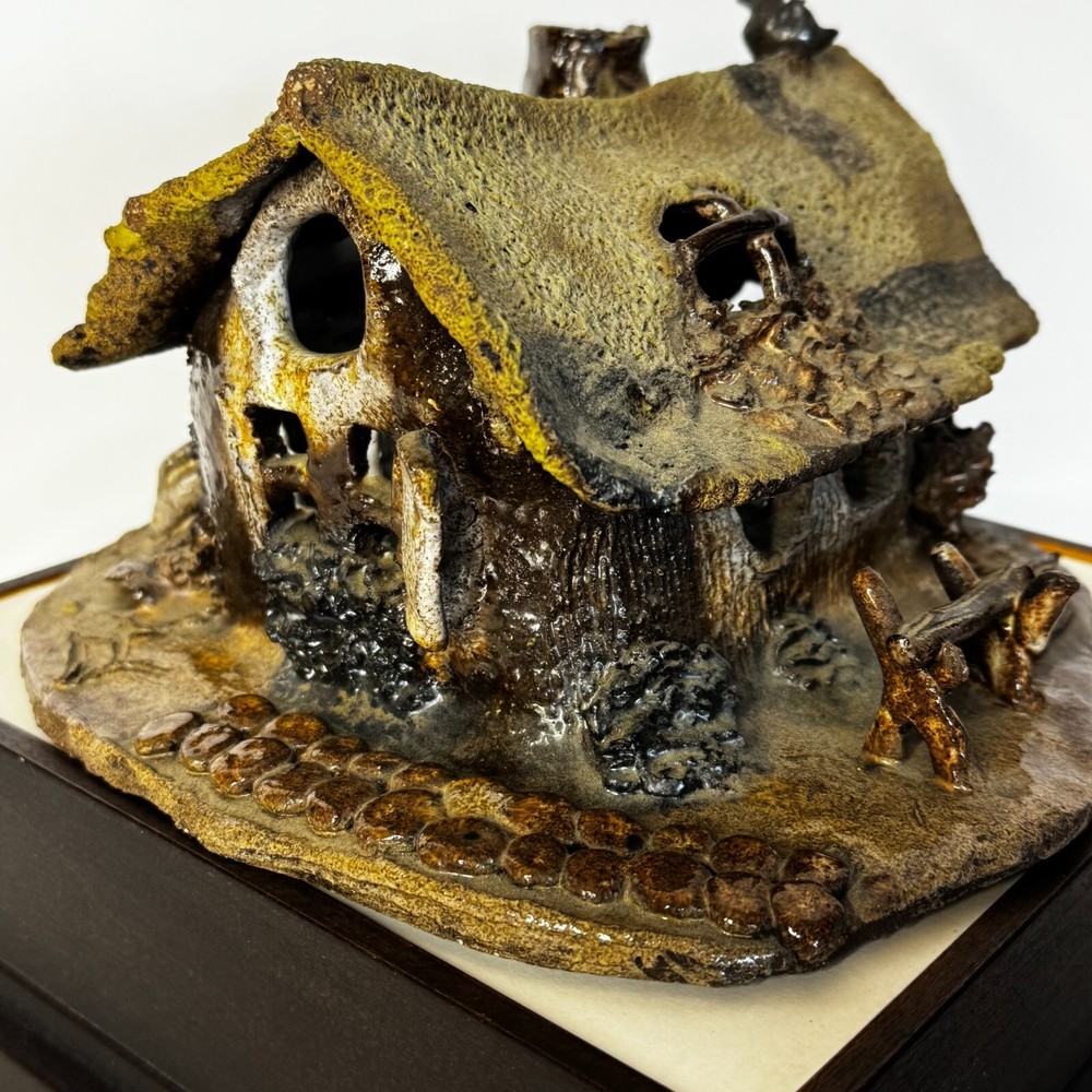 Handmade Folk Art Mountain Cottage Ceramic Sculpture Whimsical Studio Pottery