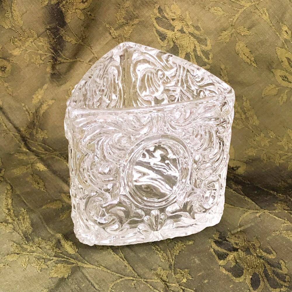 Vintage Avon Triangle Tea Light Holder Thick Clear Embossed Glass No Monogram