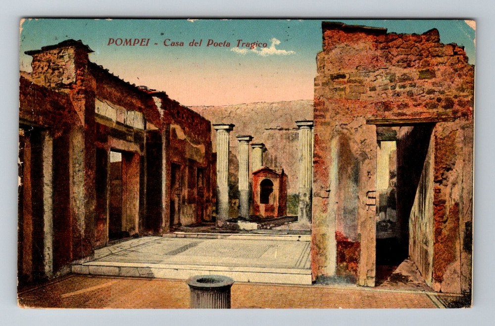 Italy- Pompei Ruins House Of The Tragic Poet Souvenir Old Vintage c1927 Postcard