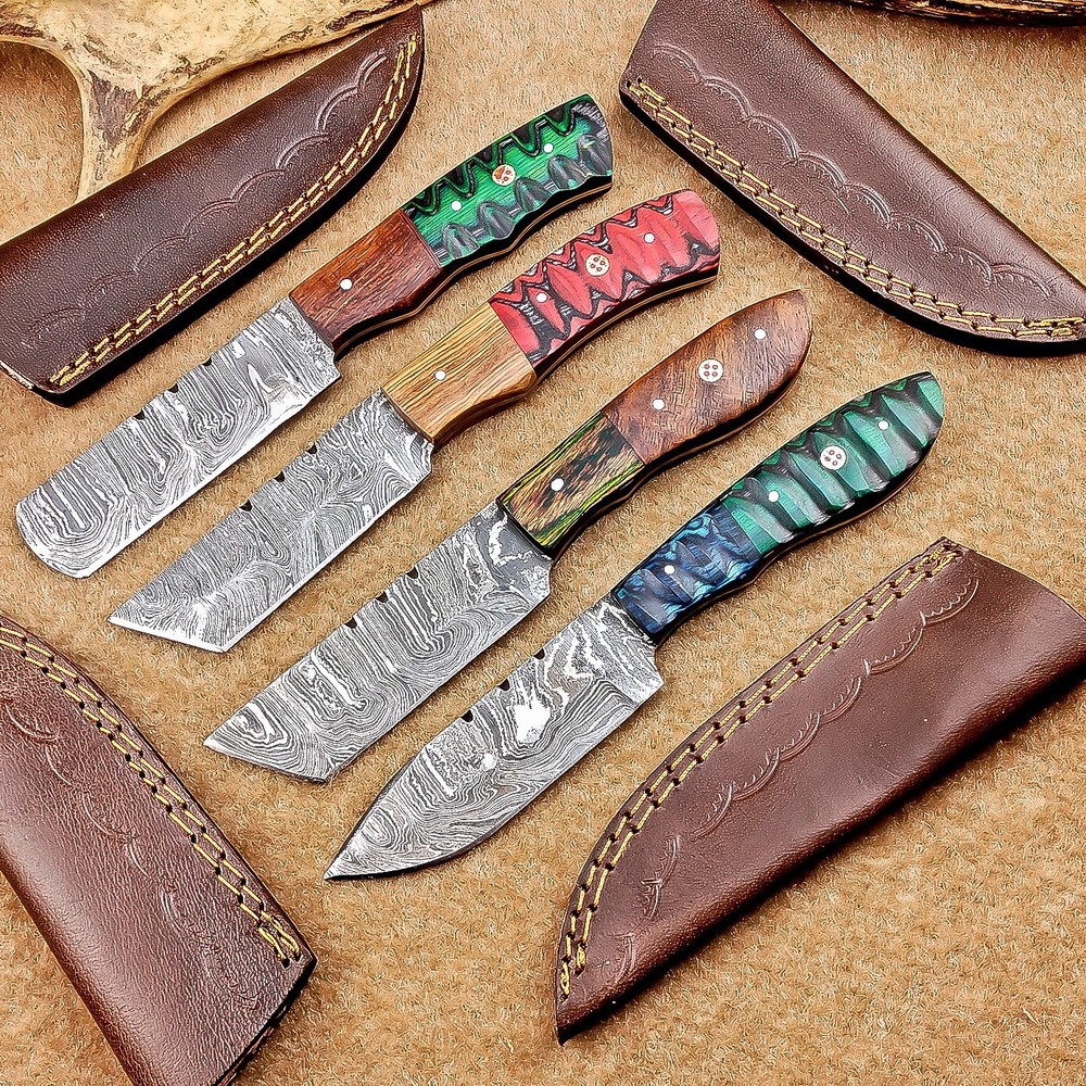 4 Pcs Damascus Blade Skinner Knives Set | 8