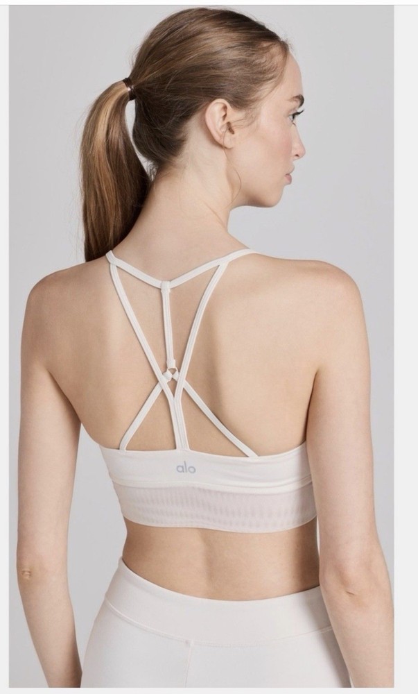 Alo Yoga Women's Lavish Bra White Mesh Band Racerback Size S Unpadded