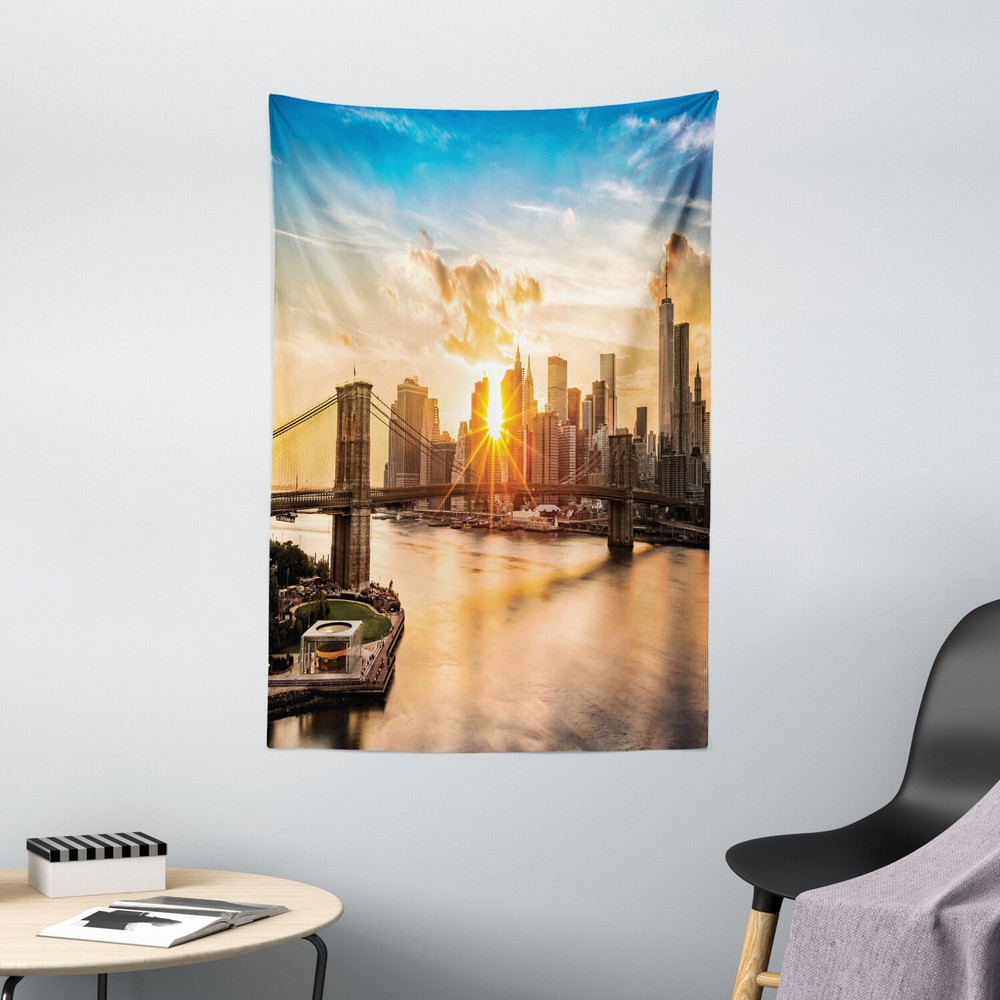 New York Tapestry Cityscape of Brooklyn Print Wall Hanging Decor