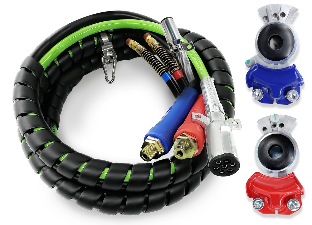 3in1 15ft ABS & Air Line Hose Wrap 7 Way Electrical Cable Handle Grip Gladhands-image