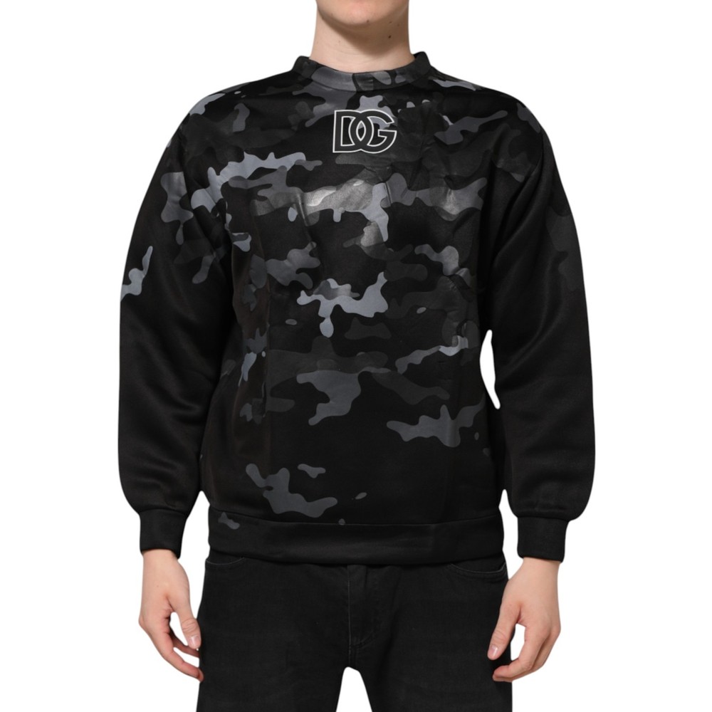 DOLCE & GABBANA Sweater Black Camouflage Round Neck Sweatshirt s. Tag XL 830usd