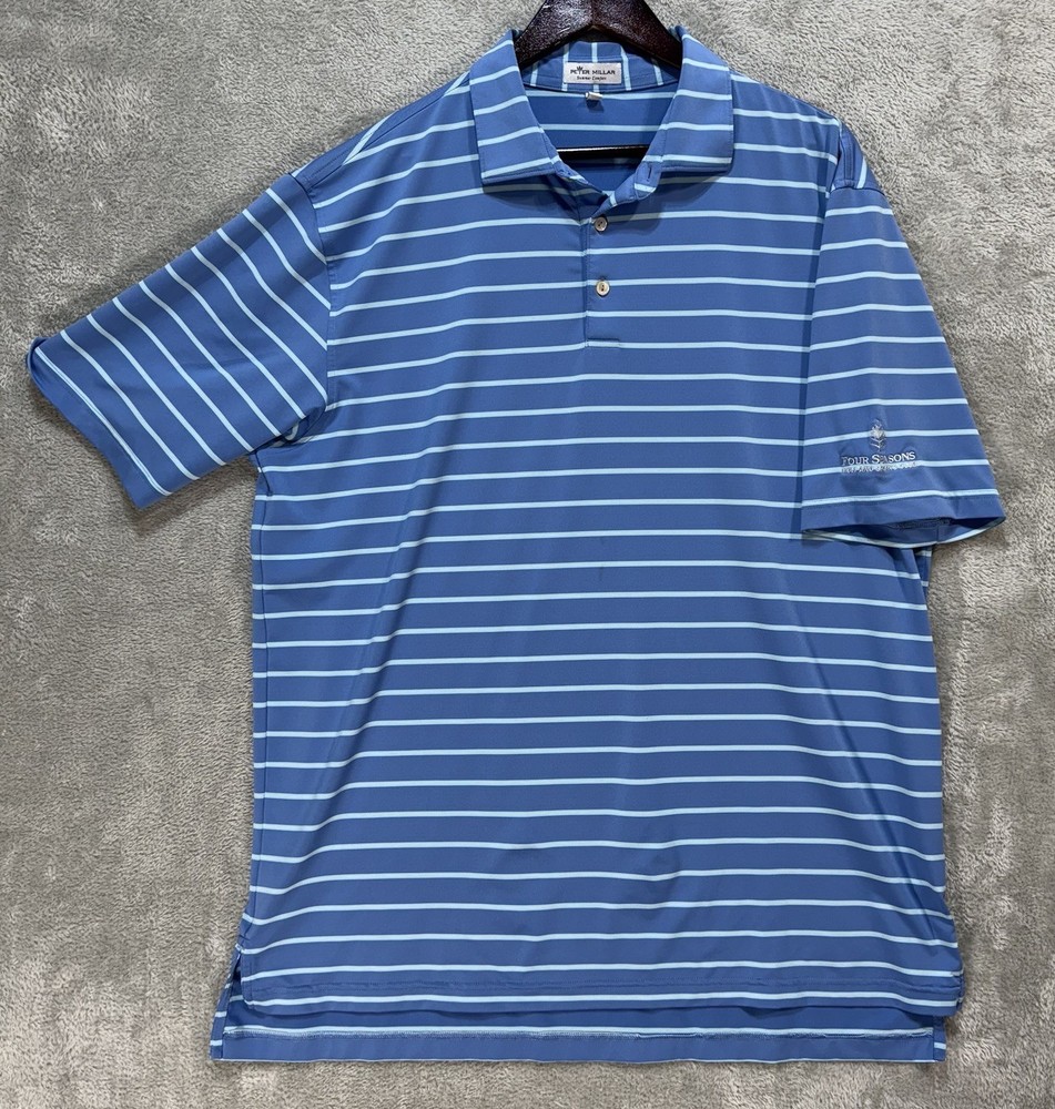 Peter Millar Polo Men’s XL light Blue Striped Golf Summer Comfort Embroidered
