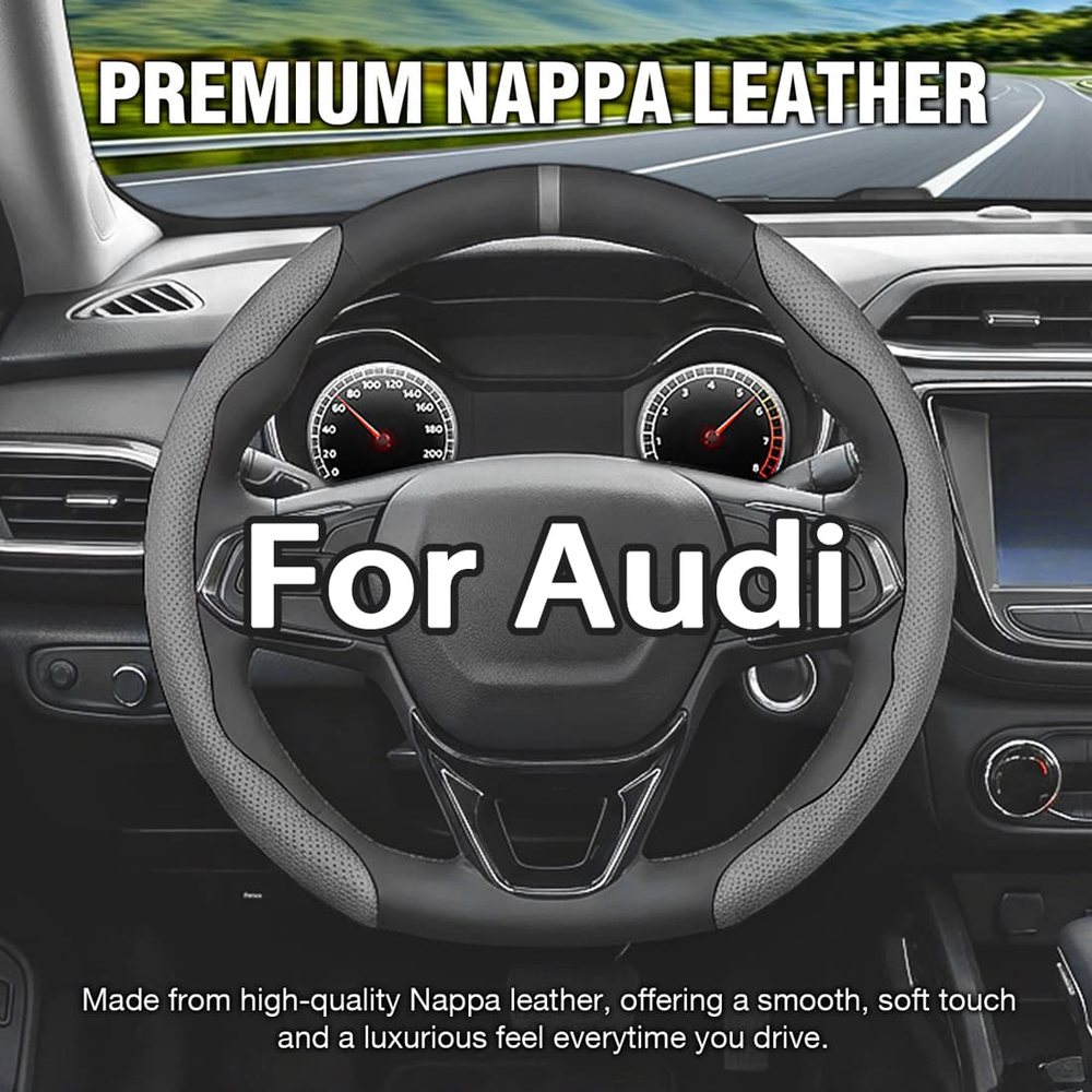 Car 2PCS Segmented Steering Wheel Cover Nappa Leather for Audi A3 A4 A5 A6 A8 S3