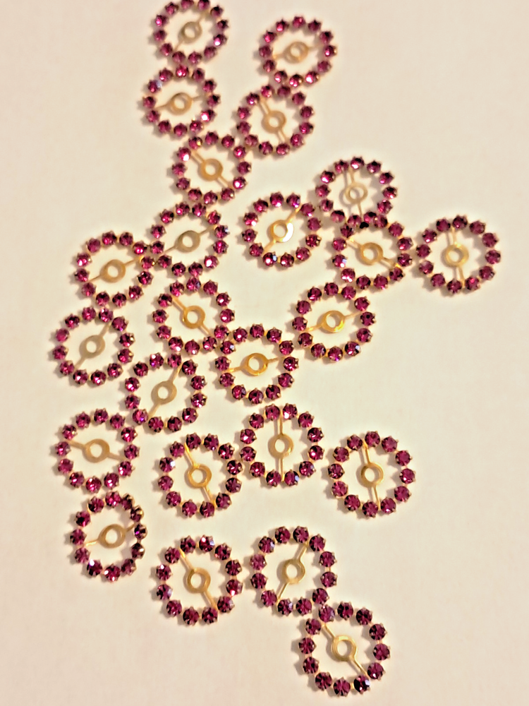 SWAROVSKI 10 MM RHINESTONES FUCHSIA IN BRASS SETTINGS WITH CENTER HOLE (24 PCS)