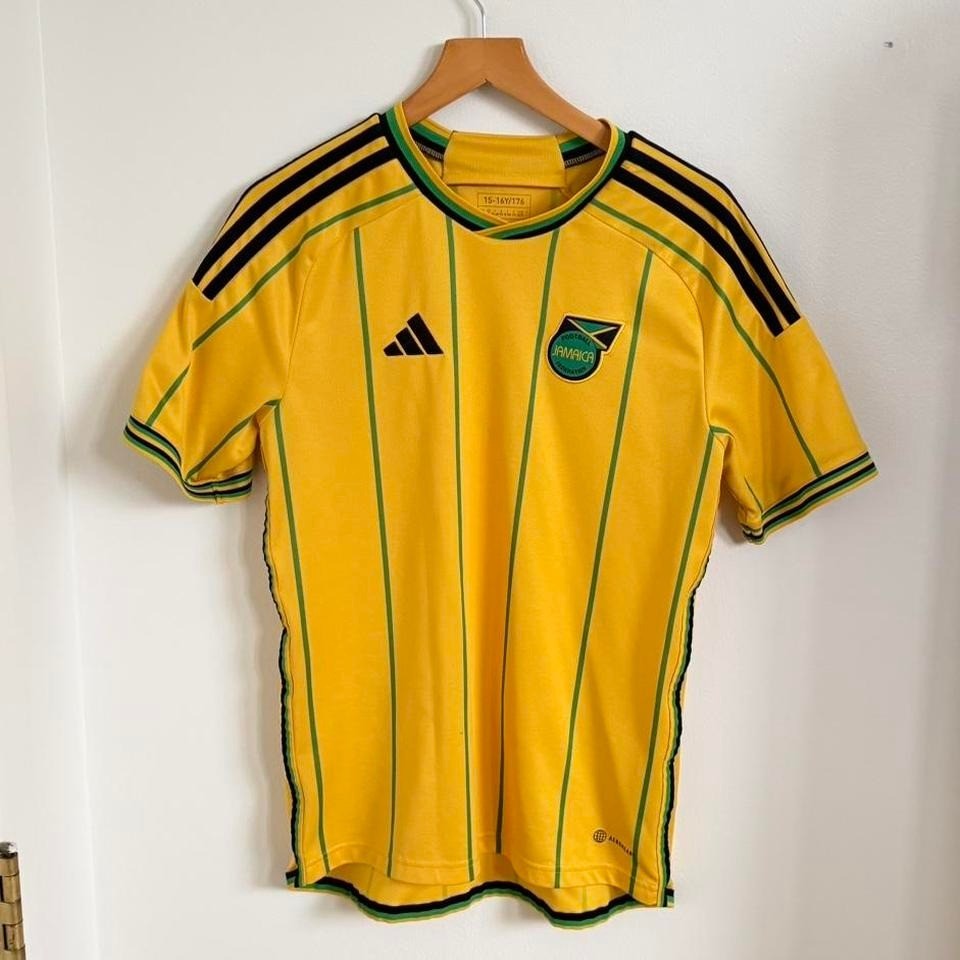 Adidas x Wales Bonner Jamaica Football Jersey Yellow Green Striped Youth L15-16Y