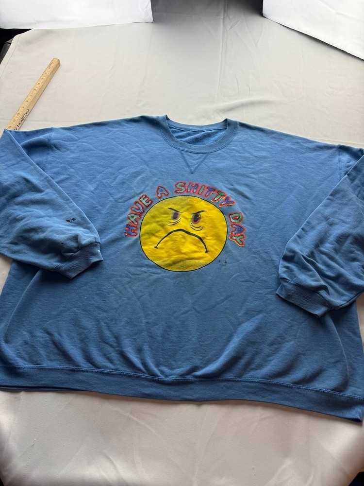 Have A Day Sweatshirt Womens 3XL Blue Angry Smiley Crew Neck Pullover