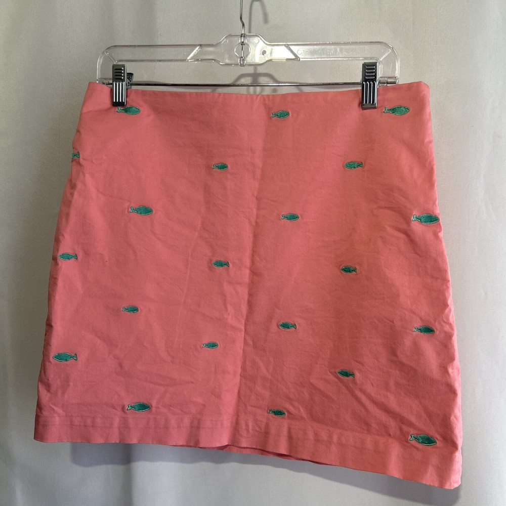 VINEYARD VINES Womens Classic Lined Embroidered Fish Logo SKIRT  Sz 6 Pink Green