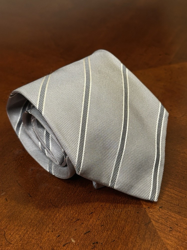 John Varvatos Men's Made In Italy 100% Silk Striped Grey