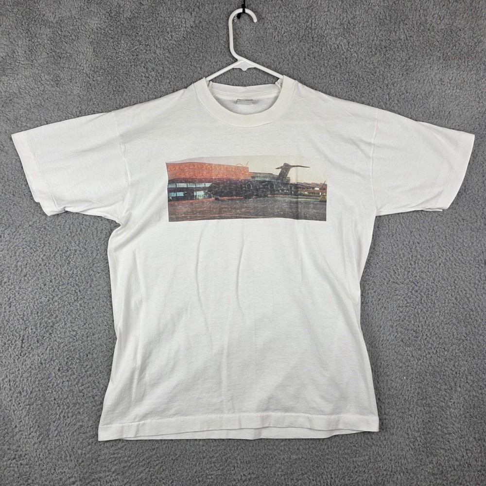 Vintage McDonnell Douglas Shirt Mens Large White C-17 Boeing Military USA