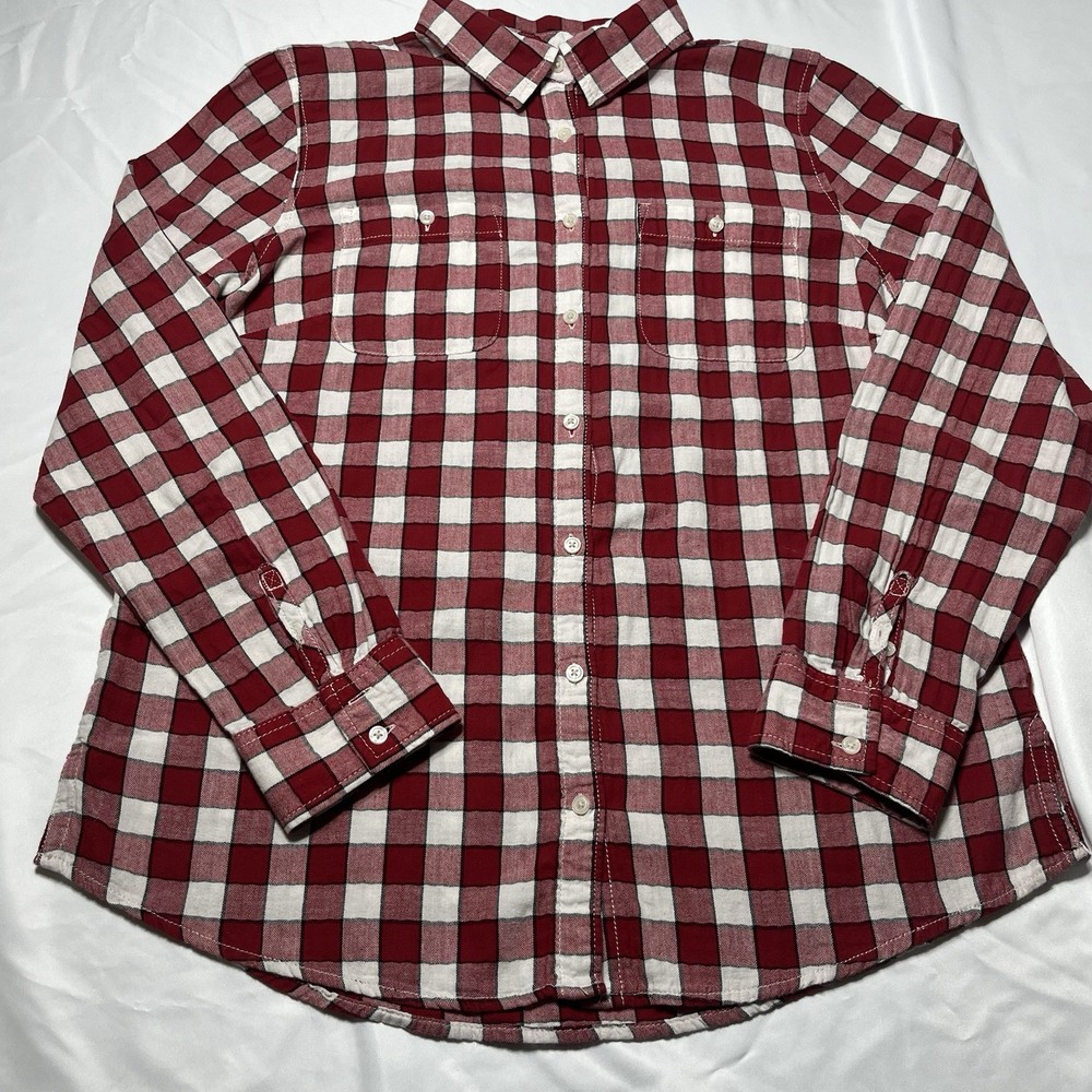 St Johns Bay Womens Plaid Long Sleeve Shirt Red/White Buttoned Sz large