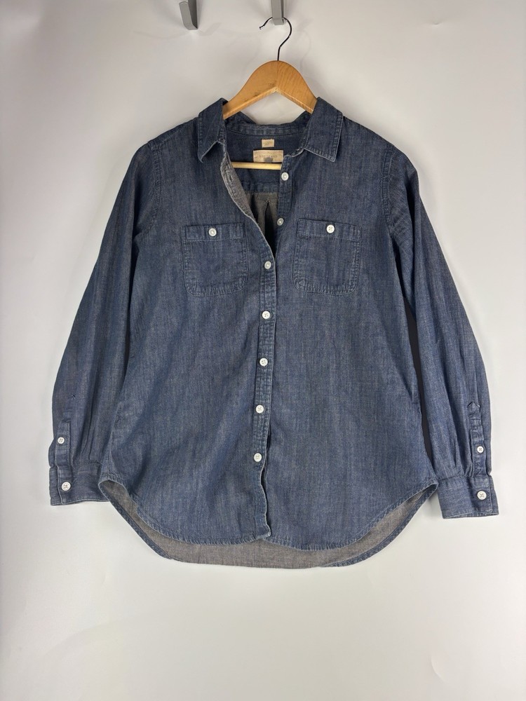 Ann Taylor LOFT The Softened Shirt Womens Sz Petite MButton Up Chambray Blue