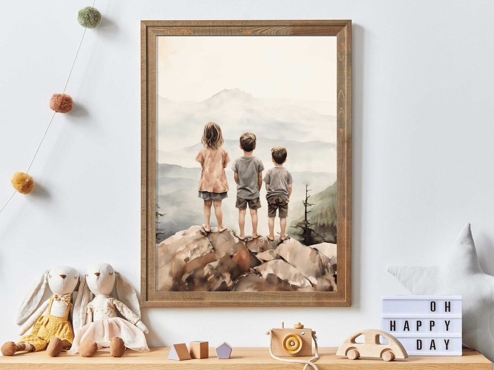 Siblings Print Brother Sister Wall Art Adventure Toddler Decor Shared Room